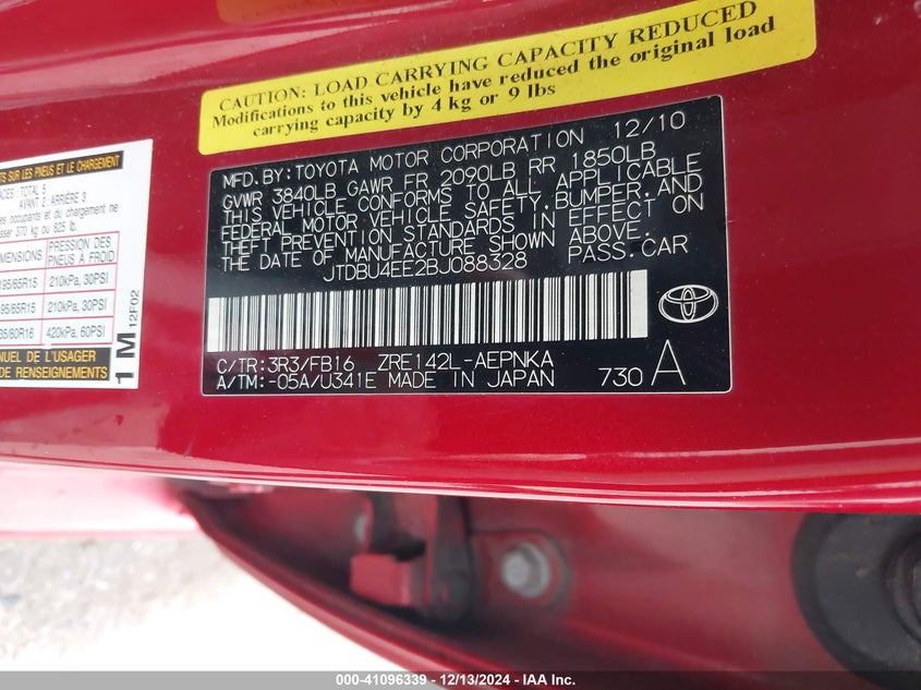 2011 TOYOTA COROLLA VIN: JTDBU4EE2BJ088328
