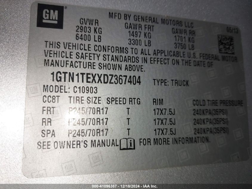 VIN 1GTN1TEXXDZ367404 2013 GMC SIERRA 1500 no.9