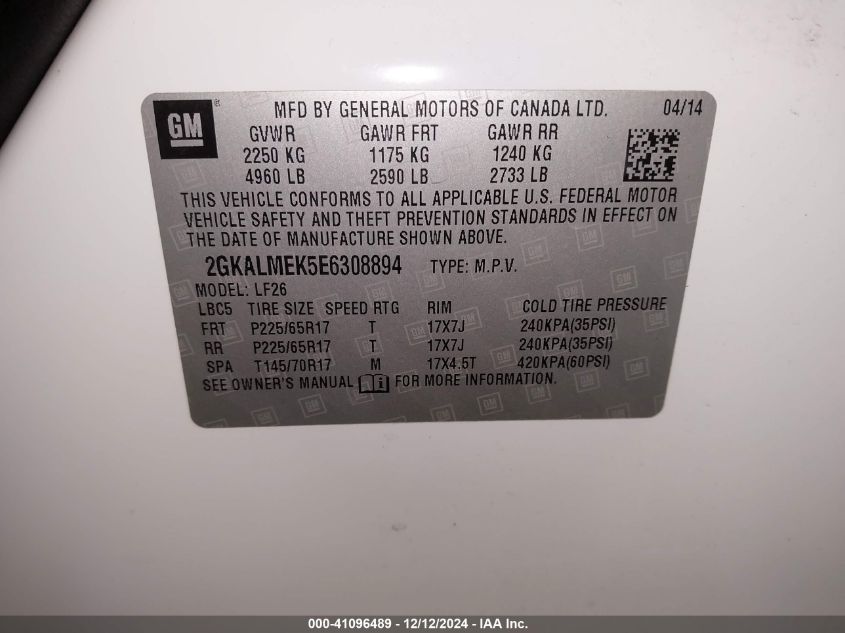 VIN 2GKALMEK5E6308894 2014 GMC TERRAIN no.9