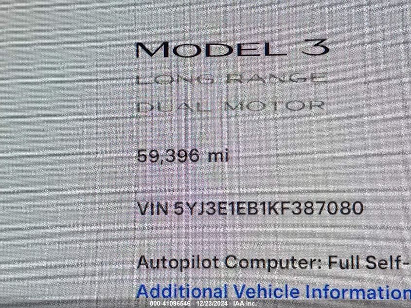 VIN 5YJ3E1EB1KF387080 2019 Tesla Model 3, Long Rang... no.15