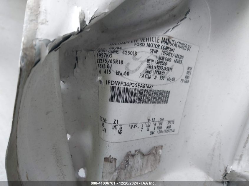 2005 Ford F-350 Chassis Xl/Xlt VIN: 1FDWF34P35EA61687 Lot: 41096781