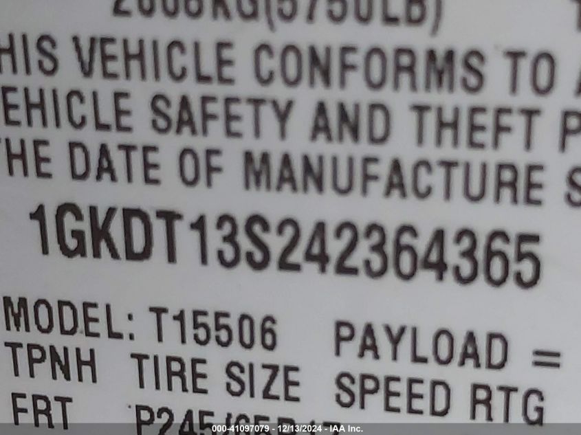 2004 GMC Envoy VIN: 1GKDT138242364365 Lot: 41097079