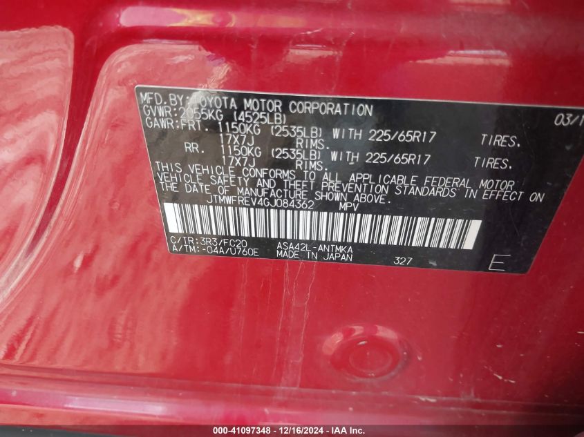 VIN JTMWFREV4GJ084362 2016 Toyota RAV4, Xle no.9