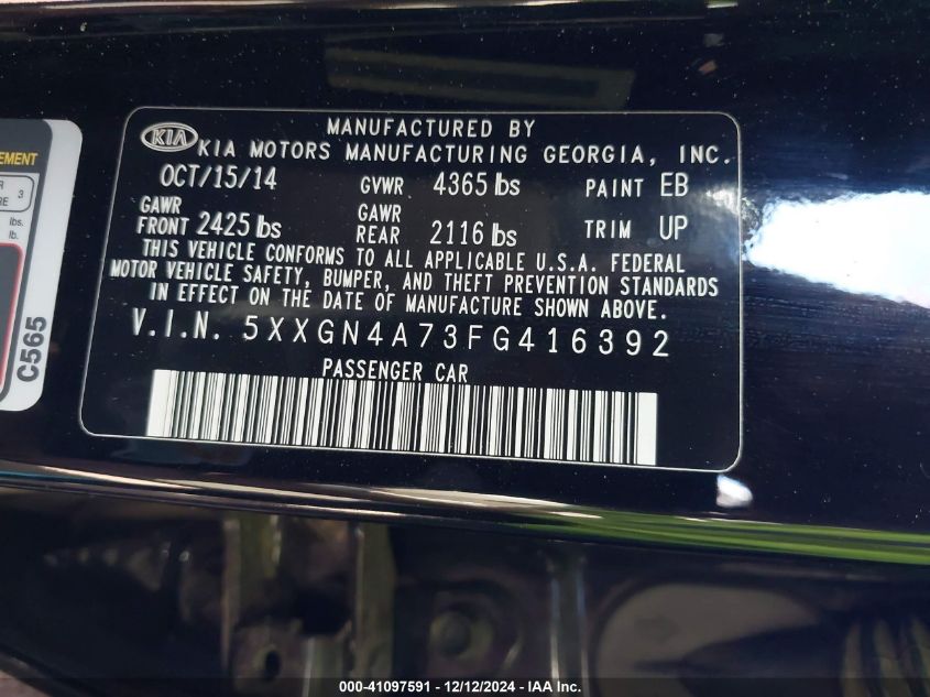 VIN 5XXGN4A73FG416392 2015 KIA Optima, EX no.9