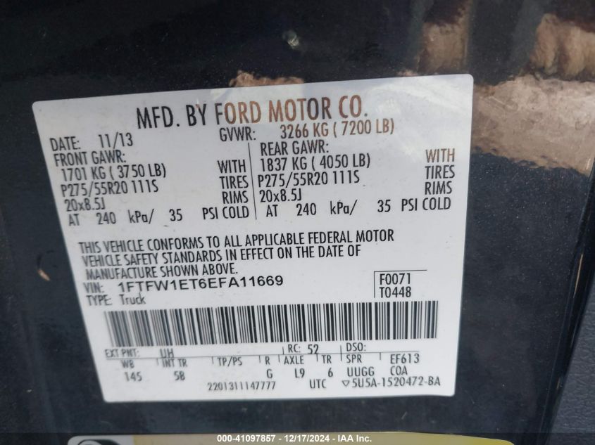 VIN 1FTFW1ET6EFA11669 2014 FORD F-150 no.9