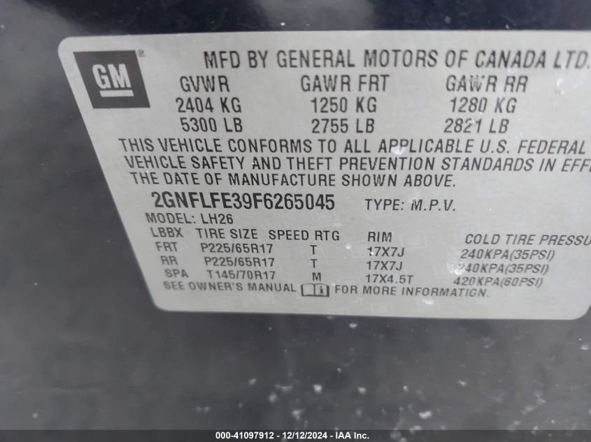 VIN 2GNFLFE39F6265045 2015 CHEVROLET EQUINOX no.9