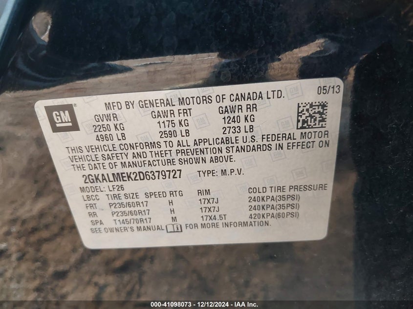 2013 GMC TERRAIN SLE-1 - 2GKALMEK2D6379727