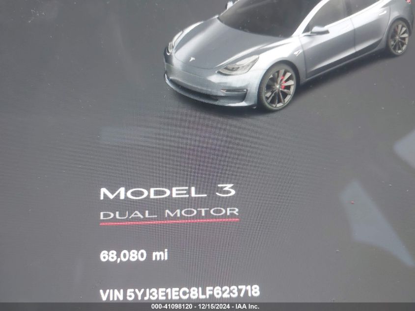 2020 Tesla Model 3 Performance Dual Motor All-Wheel Drive VIN: 5YJ3E1EC8LF623718 Lot: 41098120