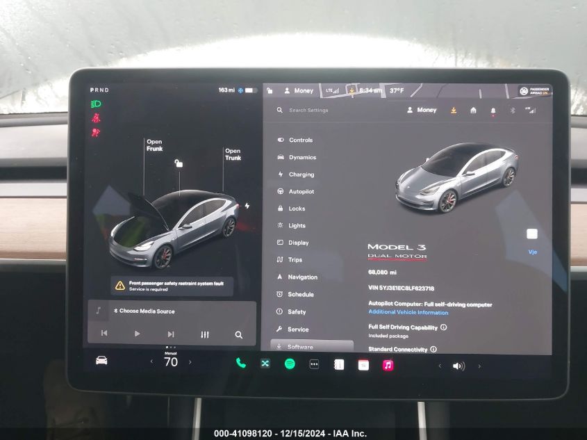 2020 Tesla Model 3 Performance Dual Motor All-Wheel Drive VIN: 5YJ3E1EC8LF623718 Lot: 41098120