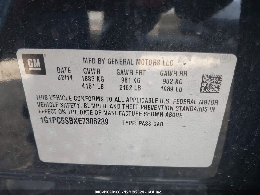 VIN 1G1PC5SBXE7306289 2014 CHEVROLET CRUZE no.9