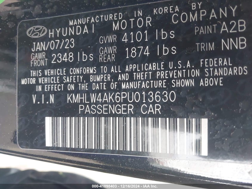2023 HYUNDAI ELANTRA N VIN: KMHLW4AK6PU013630