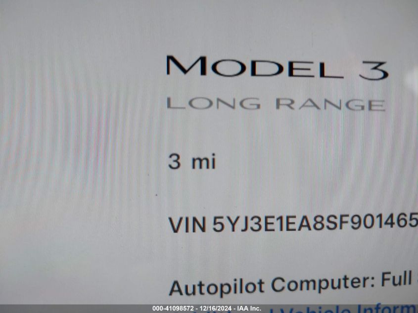 2025 Tesla Model 3 Long Range Rear-Wheel Drive VIN: 5YJ3E1EA8SF901465 Lot: 41098572