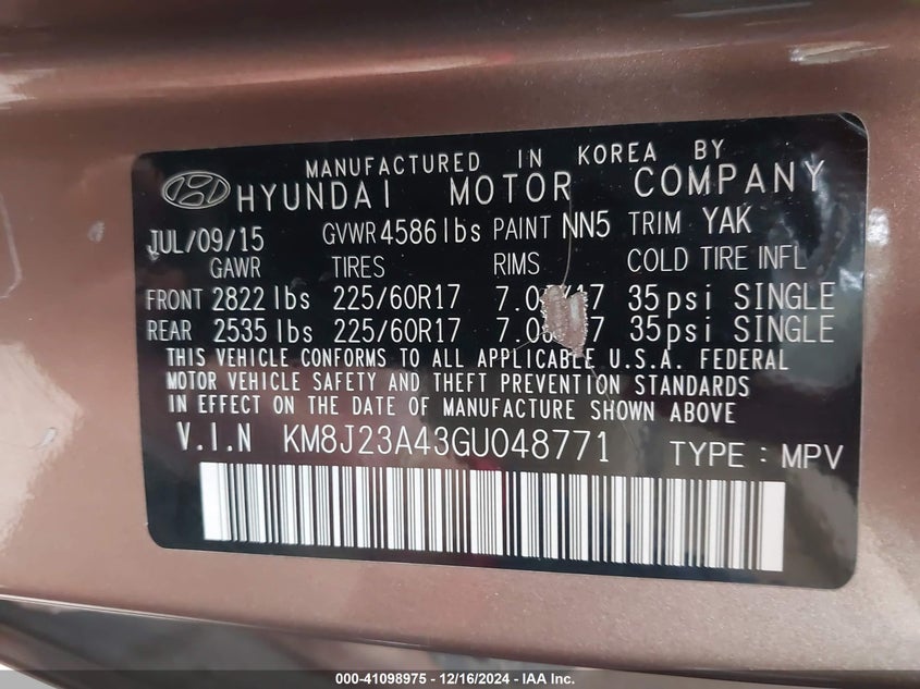 2016 HYUNDAI TUCSON SE - KM8J23A43GU048771