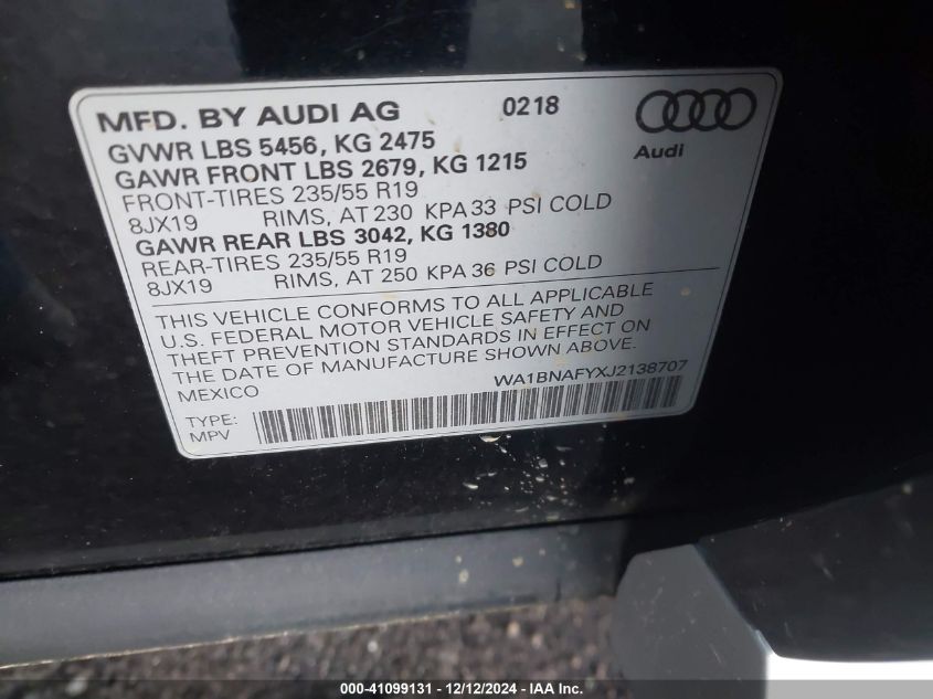 VIN WA1BNAFYXJ2138707 2018 Audi Q5, 2.0T Premium/2.... no.9