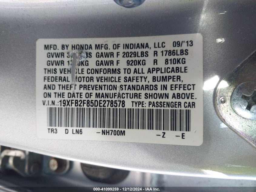 2013 HONDA CIVIC EX - 19XFB2F85DE278578