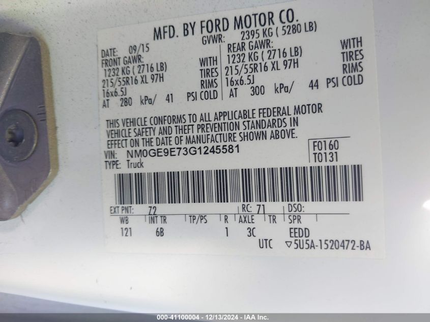 VIN NM0GE9E73G1245581 2016 FORD TRANSIT CONNECT no.9