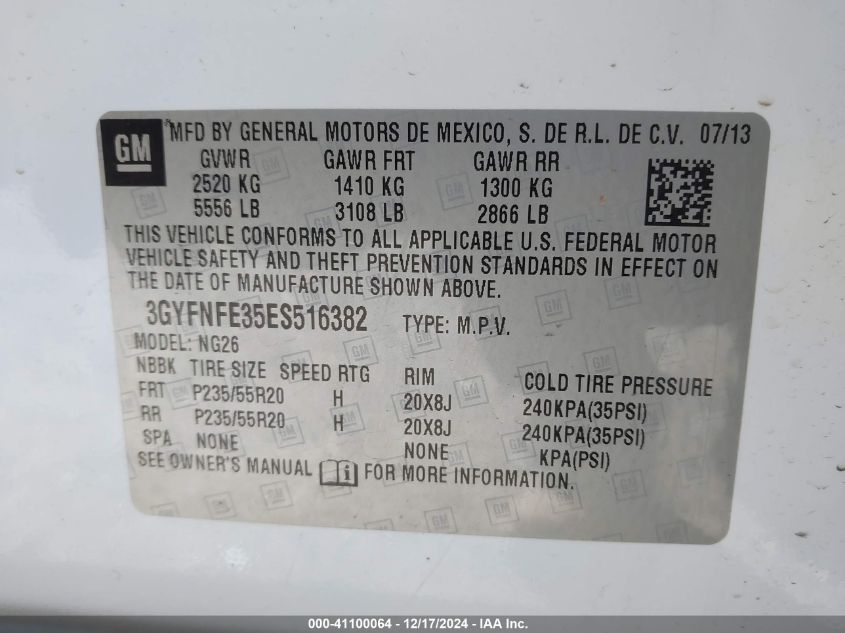 VIN 3GYFNFE35ES516382 2014 CADILLAC SRX no.9