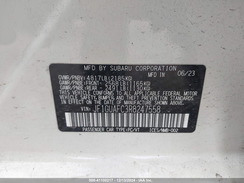 2024 SUBARU IMPREZA VIN: JF1GUAFC3R8247558