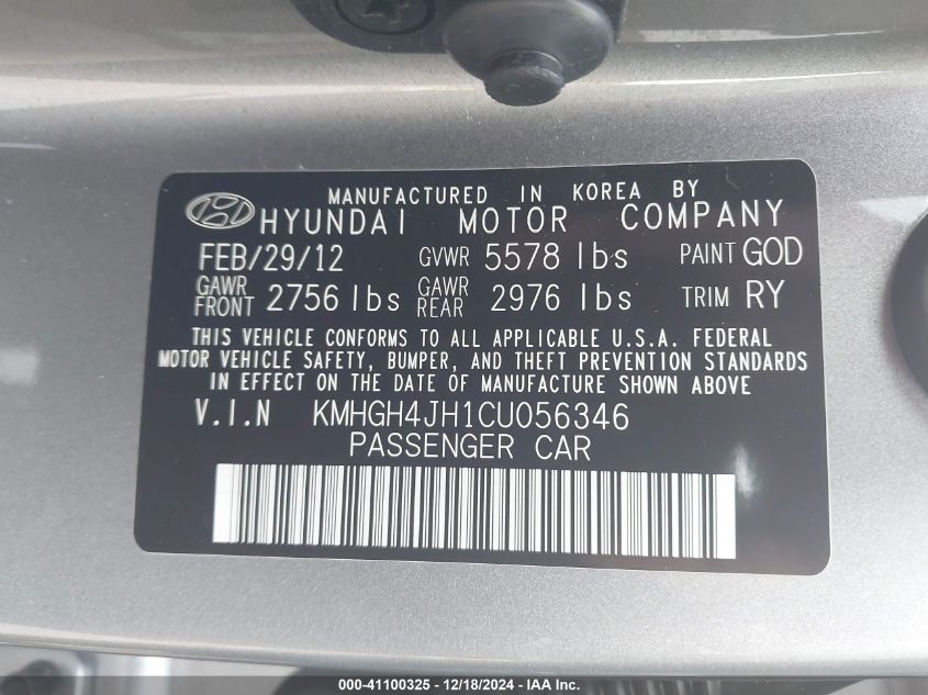 2012 HYUNDAI EQUUS VIN: KMHGH4JH1CU056346