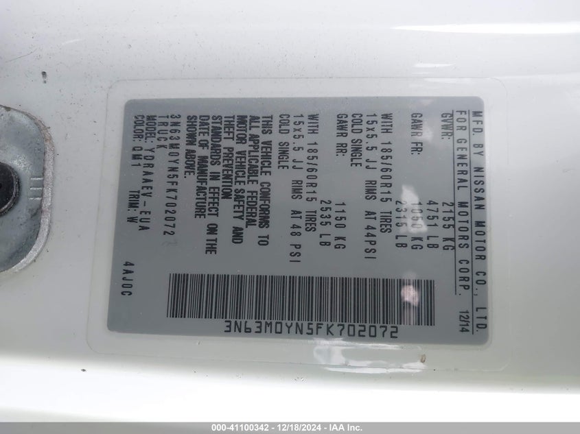 2015 CHEVROLET CITY EXPRESS 1LS - 3N63M0YN5FK702072