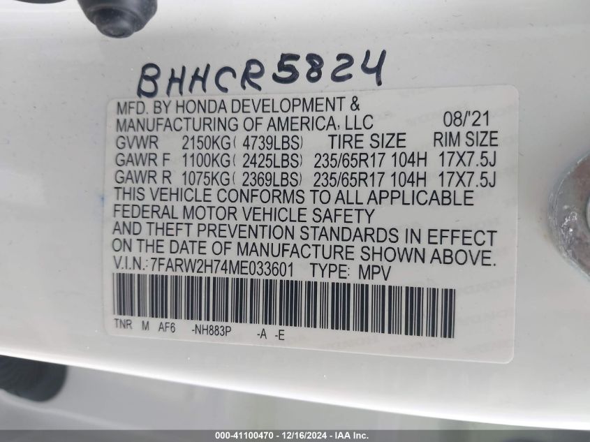 VIN 7FARW2H74ME033601 2021 Honda CR-V, Awd Special... no.9