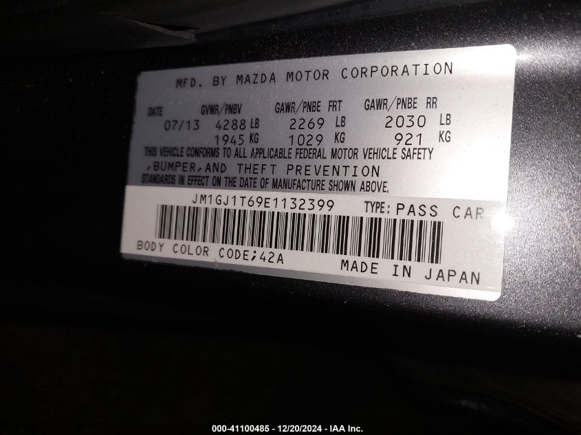 VIN JM1GJ1T69E1132399 2014 Mazda 6, I Touring no.9