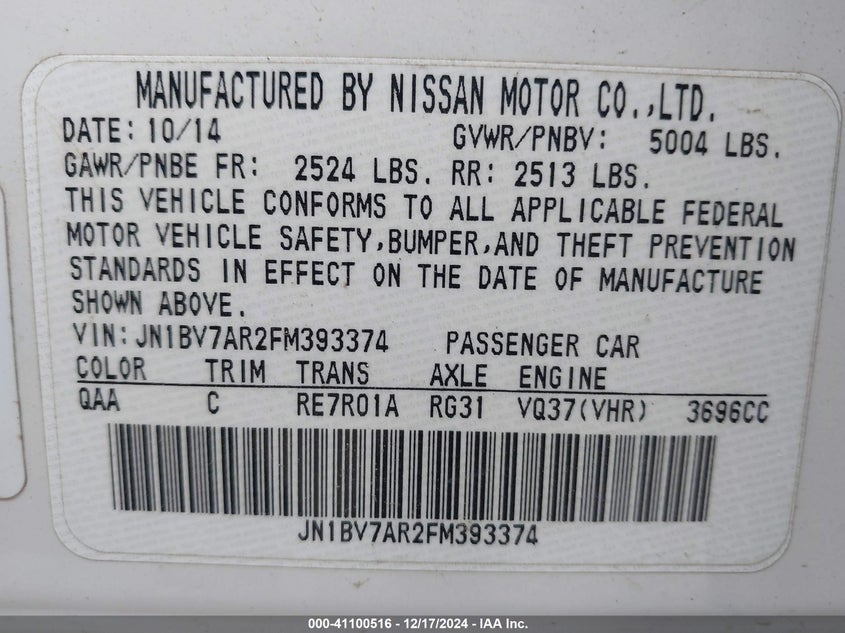 2015 INFINITI Q50 PREMIUM - JN1BV7AR2FM393374