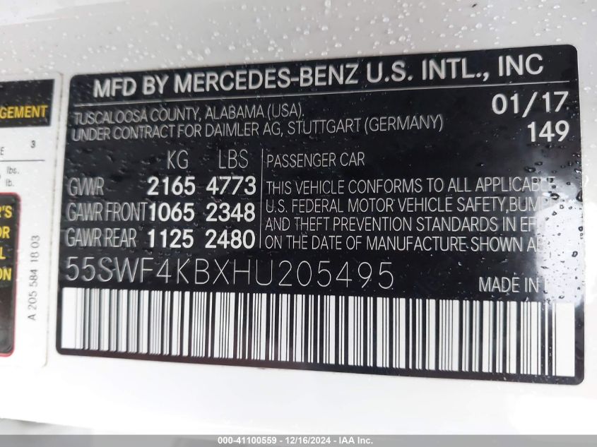 VIN 55SWF4KBXHU205495 2017 Mercedes-Benz C 300, 4Ma... no.9