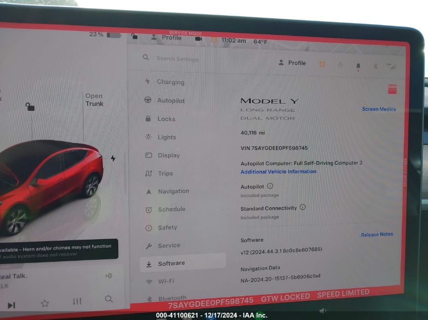 2023 Tesla Model Y Awd/Long Range Dual Motor All-Wheel Drive VIN: 7SAYGDEE0PF598745 Lot: 41100621