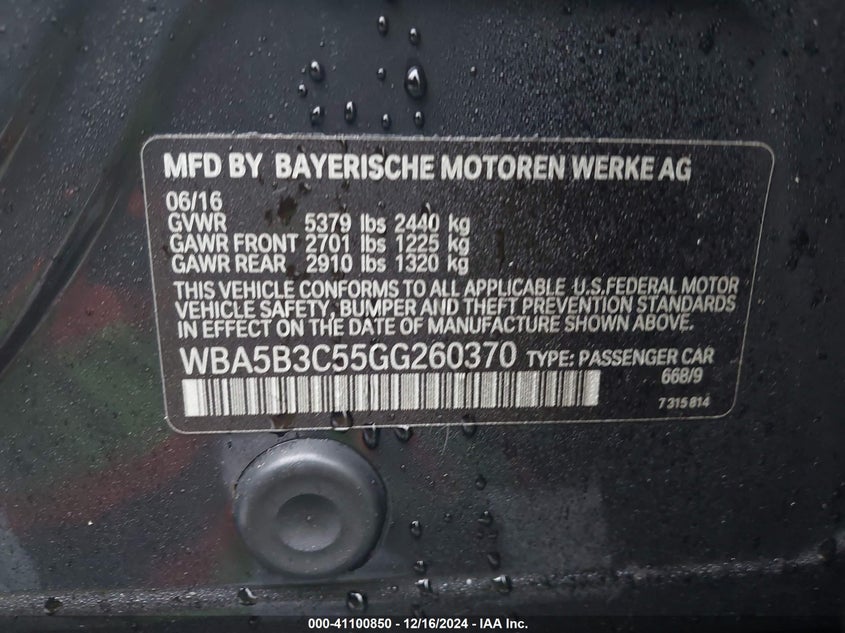 2016 BMW 535I XDRIVE - WBA5B3C55GG260370