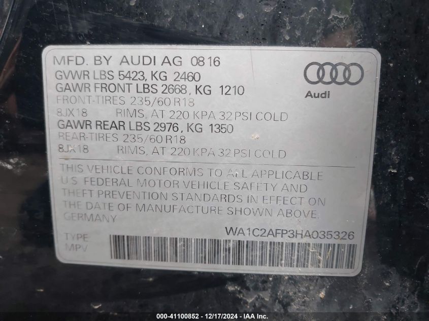 VIN WA1C2AFP3HA035326 2017 AUDI Q5 no.9