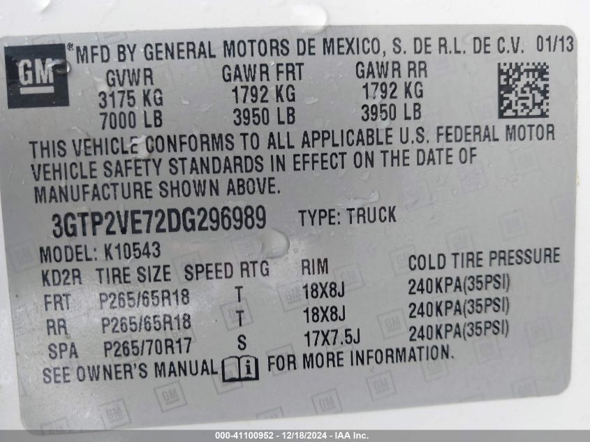 VIN 3GTP2VE72DG296989 2013 GMC Sierra, 1500 Sle no.9