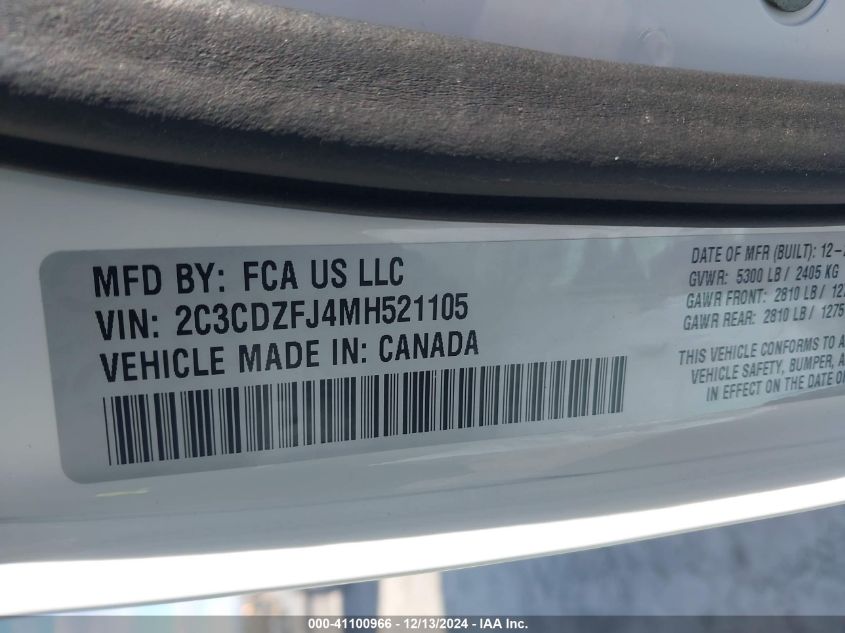 VIN 2C3CDZFJ4MH521105 2021 DODGE CHALLENGER no.9