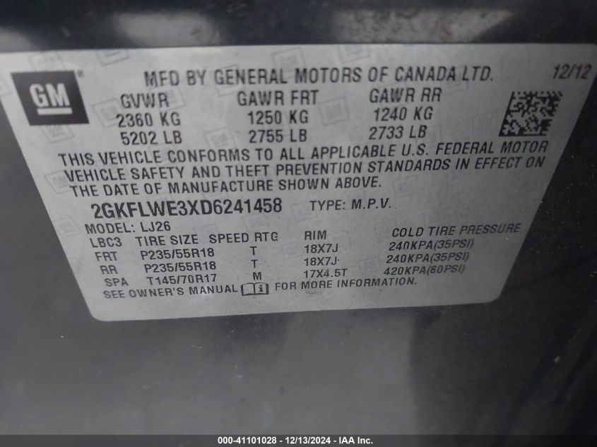 VIN 2GKFLWE3XD6241458 2013 GMC TERRAIN no.9