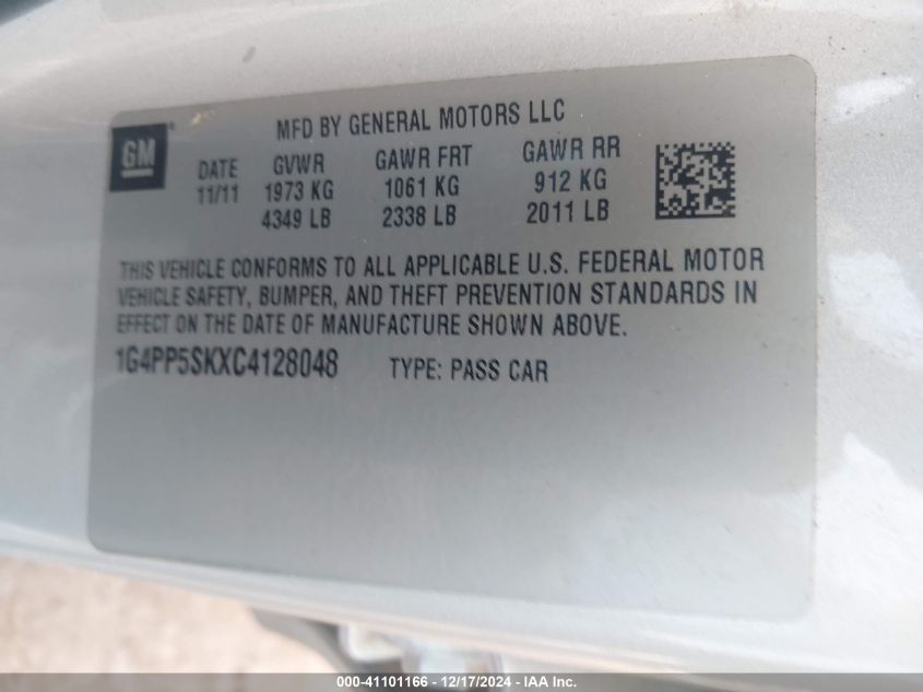 2012 BUICK VERANO VIN: 1G4PP5SKXC4128048