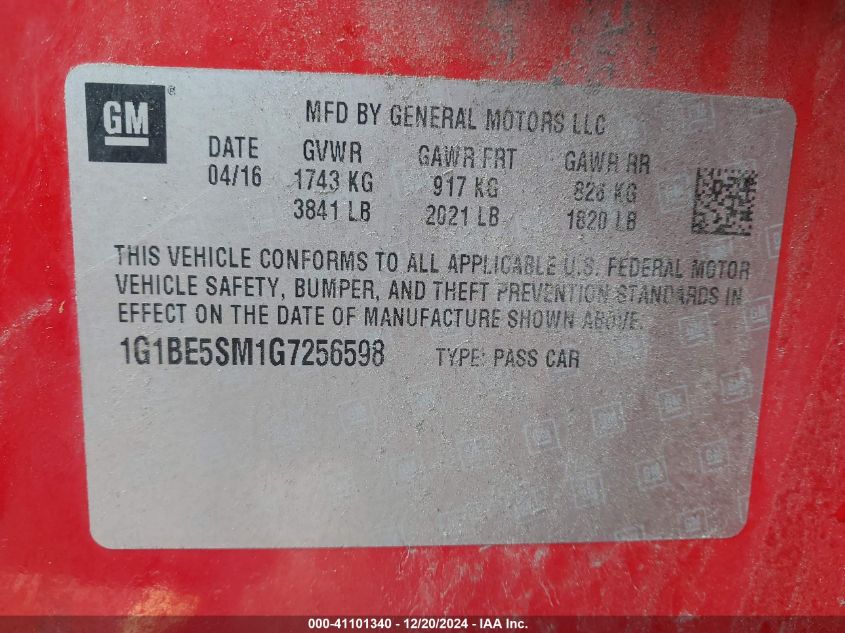 2016 CHEVROLET CRUZE LT AUTO - 1G1BE5SM1G7256598