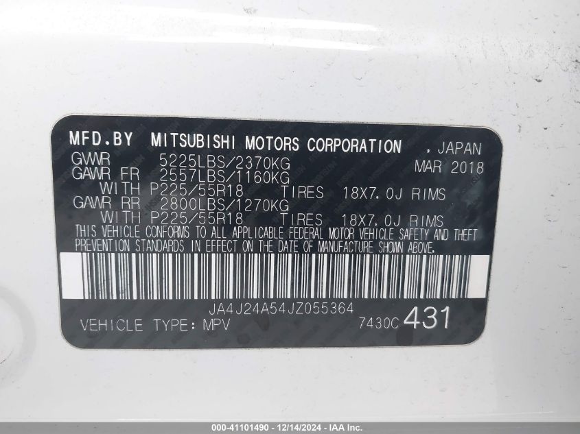 VIN JA4J24A54JZ055364 2018 Mitsubishi Outlander, Ph... no.9