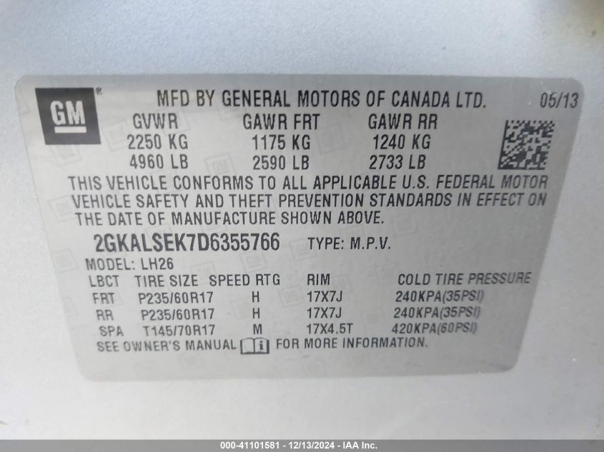 VIN 2GKALSEK7D6355766 2013 GMC Terrain, Sle-2 no.9