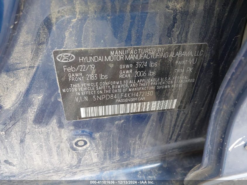 VIN 5NPD84LF4KH472130 2019 Hyundai Elantra, Sel no.9