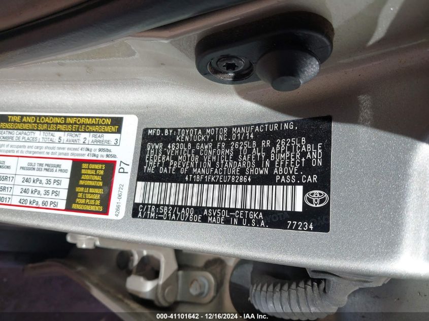 VIN 4T1BF1FK7EU782864 2014 Toyota Camry, Xle no.9