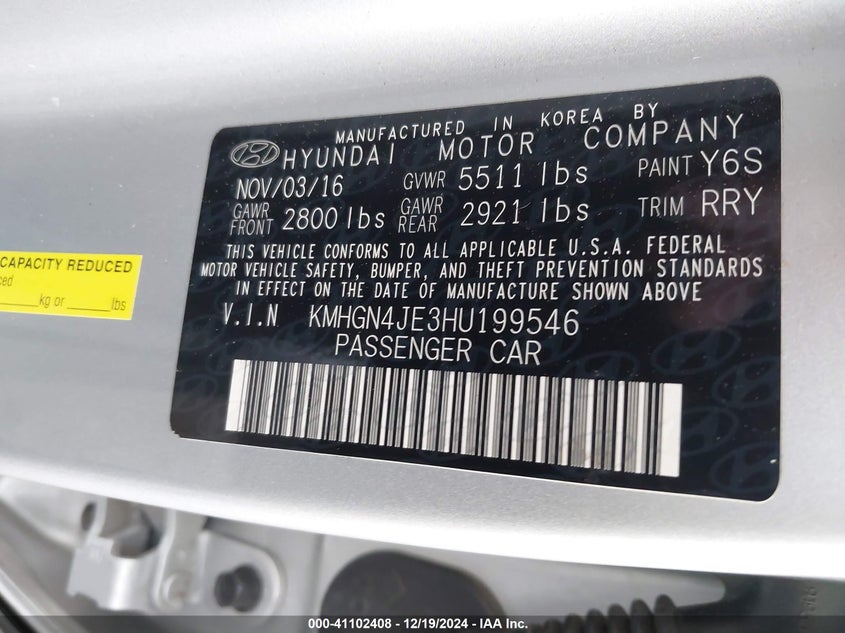 2017 GENESIS G80 VIN: KMHGN4JE3HU199546