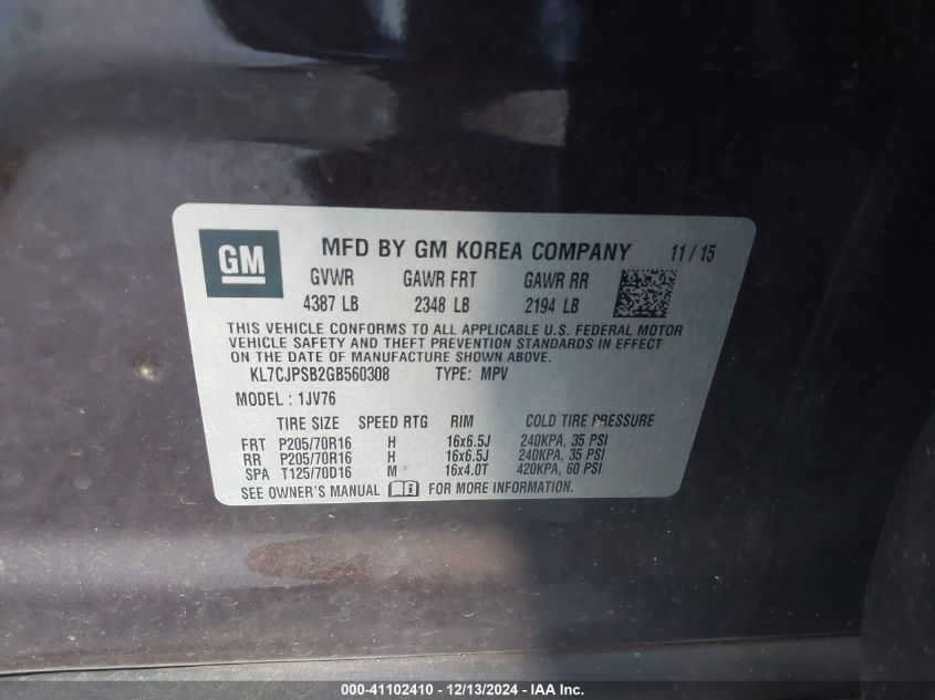 2016 CHEVROLET TRAX LT - KL7CJPSB2GB560308