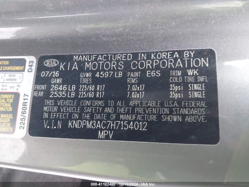 VIN KNDPM3AC7H7154012 2017 KIA Sportage, LX no.9