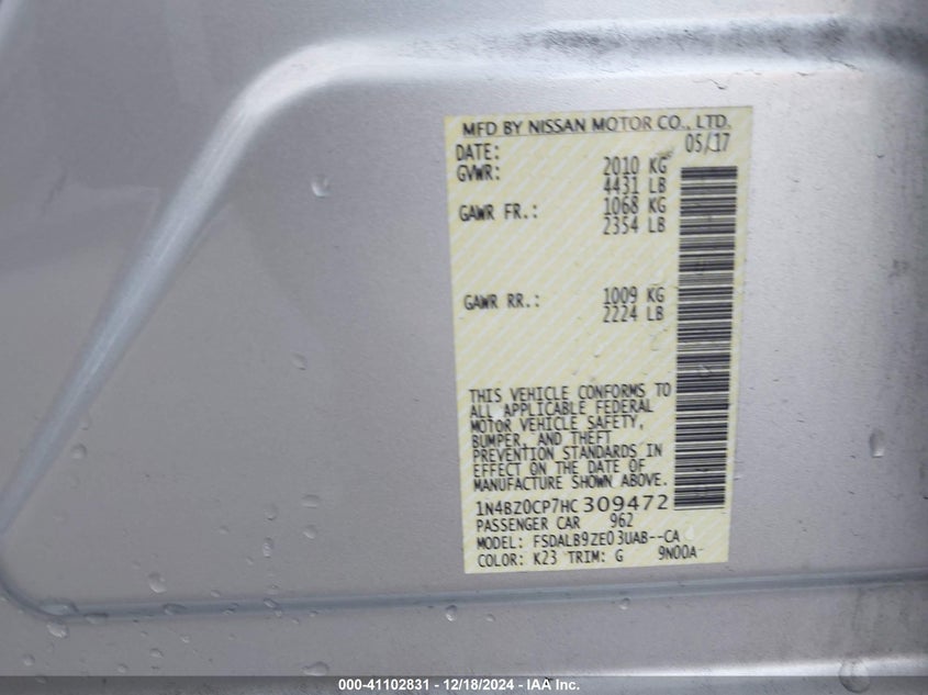 2017 NISSAN LEAF S - 1N4BZ0CP7HC309472