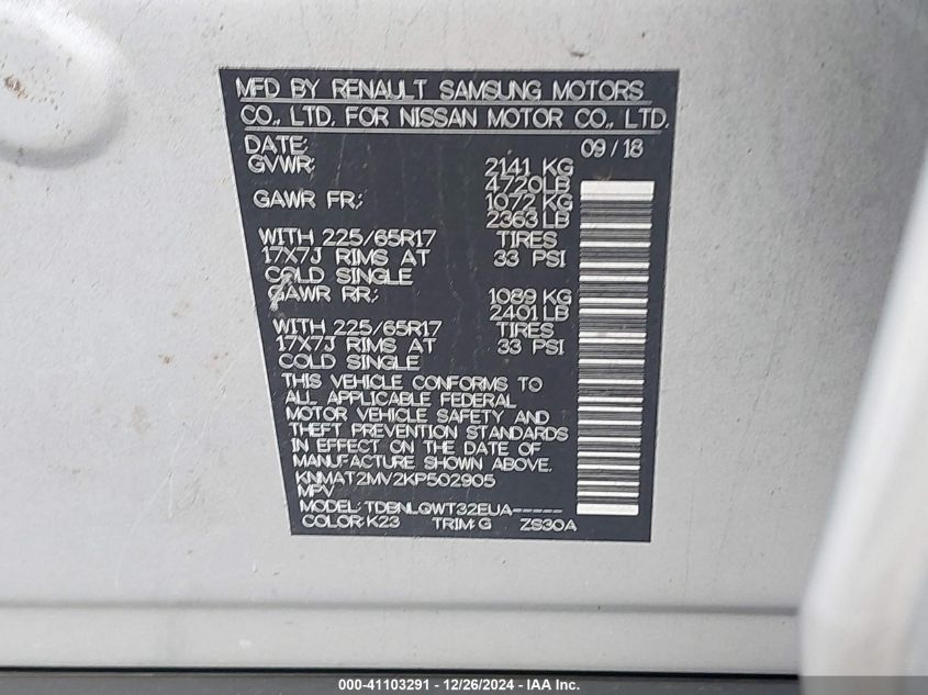 2019 NISSAN ROGUE SV - KNMAT2MV2KP502905