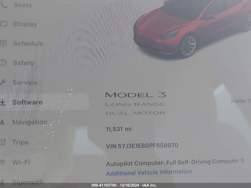 2023 Tesla Model 3 Long Range Dual Motor All-Wheel Drive VIN: 5YJ3E1EB0PF656970 Lot: 41103780