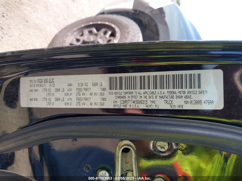 2019 RAM 1500 CLASSIC VIN: 1C6RR7TT4KS606315