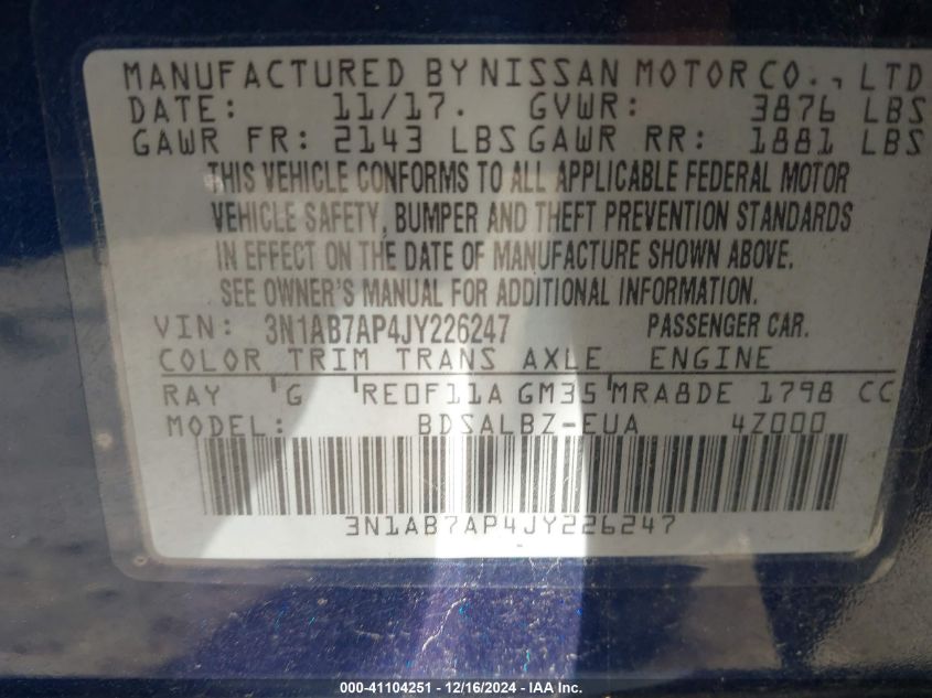 VIN 3N1AB7AP4JY226247 2018 NISSAN SENTRA no.9