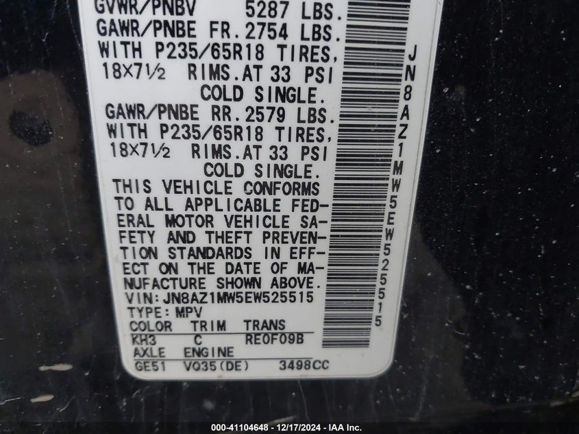 2014 NISSAN MURANO SL - JN8AZ1MW5EW525515