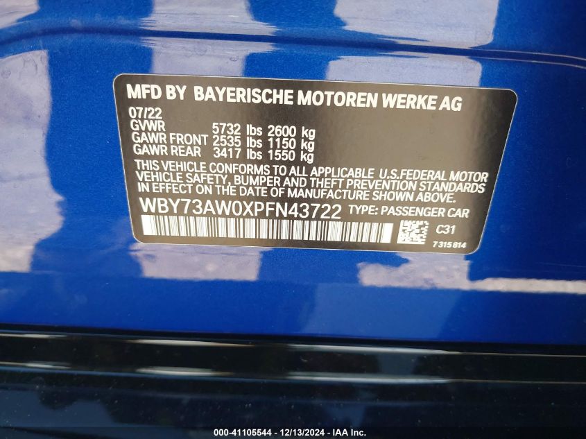 2023 BMW I4 EDRIVE40 - WBY73AW0XPFN43722